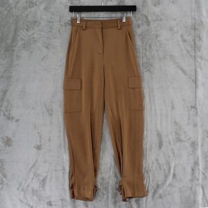 Aritzia Babaton Cargo Pants Womens 00 Gold Satin High Rise Utility Tapered Leg
